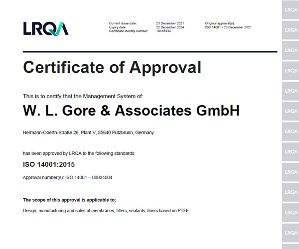 ISO14001证书第一页。