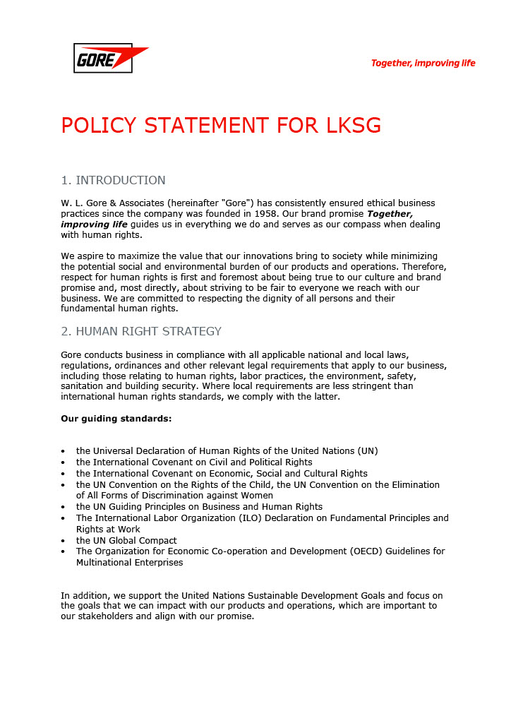 Policy Statement for LkSG